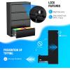 imageGreenvelly 2 Drawer File Cabinet Black Metal Lateral File Cabinet with Lock Office Filing Cabinet for LegalLetterA4F4 Size with Hanging FilesampampKey Lockable File Cabinets for Home OfficeBlack
