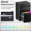 imageGreenvelly 2 Drawer File Cabinet Black Metal Lateral File Cabinet with Lock Office Filing Cabinet for LegalLetterA4F4 Size with Hanging FilesampampKey Lockable File Cabinets for Home OfficeBlack