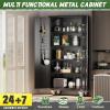 imageGreenvelly 73quot Storage Cabinet with WheelsBlack Metal Rolling Garage Cabinet with Locking Doors and 4 Adjustable Shelves for HomeKitchenOfficeWarehouse32quot W x 16quot DBlack