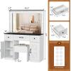 imageGreenvelly Farmhouse Vanity with Lights Desk and ChairWhite Vanity Desk with Mirror and Lights3 Lighting ModesDressing Table with DrawersVanity Table Set for WomenGirls