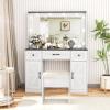 imageGreenvelly Makeup Vanity Table with Lighted Mirror 57quot White Vanity Desk with 3 Lighting Modes and Chair Dressing Table with Drawers Vanity Desk for Women and Girls BedroomWhite