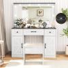 imageGreenvelly Makeup Vanity Table with Lighted Mirror 57quot White Vanity Desk with 3 Lighting Modes and Chair Dressing Table with Drawers Vanity Desk for Women and Girls BedroomWhite