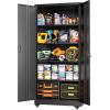 imageGreenvelly Metal Garage Storage Cabinet with 4 Swivel Wheels 73 Black Storage Cabinet on Wheels Rolling Tool Cabinet with Locking Doors and Shelves for Home Basement Kitchen Pantry WarehouseBlack