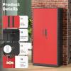 imageGreenvelly Metal Lockable Storage Cabinet 72 Tall Storage Cabinet with 2 Doors and 4 Adjustable Shelves for Office Home Garage Pantry Assembly Required 18D WhiteBlack Red