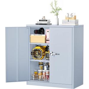 imageGreenvelly Metal Cabinet 36quot Locking Storage File Cabinet with Doors and Shelves for OfficeHomeGymSchoolKitchenWhiteDark Grey