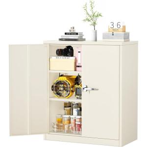 imageGreenvelly Metal Cabinet 36quot Locking Storage File Cabinet with Doors and Shelves for OfficeHomeGymSchoolKitchenWhiteGrey