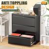 imageGreenvelly 3 Drawer Lateral File Cabinet Lockable Metal Filing Cabinet for Home Office Black Metal File Cabinet for LegalLetterA4F4 Size with Hanging BarsampampKey