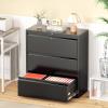imageGreenvelly 3 Drawer Lateral File Cabinet Lockable Metal Filing Cabinet for Home Office Black Metal File Cabinet for LegalLetterA4F4 Size with Hanging BarsampampKey