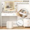 imageGreenvelly Makeup Vanity Desk with Mirror and Lights White Makeup Vanity with 3 Lighting Color Adjustable Wooden Dressing Table with 2 Drawers ampamp Storage Shelves for Girl Women BedroomModern