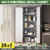 imageGreenvelly Metal Storage Cabinet with 2 Drawers36quot Black Lockable Metal Cabinets with Doors and Shelves Steel File Cabinet with Lock for Home Office Garage School ApartmentWarehouseWhite Grey