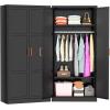 imageGreenvelly Metal Wardrobe Cabinet with Lock Door 72quot Metal Wardrobe Closet with Hanging Rods and Adjustable Shelves Clothing Storage Closet Cabinet for Home Office Employee Gym GreyBlack