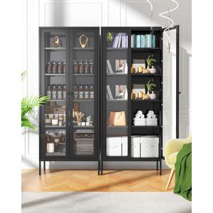 imageGreenvelly Metal Display Cabinet with Glass Doors and 4 Shelves Blue Storage for Home Office Living Room PantryBlack