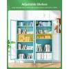 imageGreenvelly Metal Glass Display Cabinet with 5Tier Storage Shelves Tall Curio Cabinets with Glass Doors and Shelves Pink Steel Cabinet Collectibles Display Case for Home Office Living Room PantryBlue