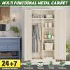 imageGreenvelly Metal Wardrobe Closet with Doors and Shelves72quot Armoire Wardrobe Closet for Hanging Clothes for Office Home School EmployeeGymWhite36quot W x 18quot DWarm StyleGrey