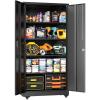 imageGreenvelly 73quot Metal Garage Storage Cabinet with Wheels Black Lockable Metal Cabinet with 2 Doors and 4 Adjustable Shelves Rolling Steel Tool Organization for Garage Home Office SchoolBlack
