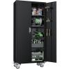 imageGreenvelly 73quot Storage Cabinet with WheelsBlack Metal Rolling Garage Cabinet with Locking Doors and 4 Adjustable Shelves for HomeKitchenOfficeWarehouse32quot W x 16quot DBlack