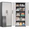 imageGreenvelly Metal Lockable Storage Cabinet 72 Tall Storage Cabinet with 2 Doors and 4 Adjustable Shelves for Office Home Garage Pantry Assembly Required 18D WhiteGrey White