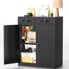 imageGreenvelly Metal Storage Cabinet 36quot H Lockable Storage Cabinet with 2 Drawers and Adjustable Shelf Locked Metal Cabinets for Office Garage Home BlackBlack