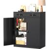 imageGreenvelly Metal Storage Cabinet with 2 Drawers36quot Black Lockable Metal Cabinets with Doors and Shelves Steel File Cabinet with Lock for Home Office Garage School ApartmentWarehouseBlack