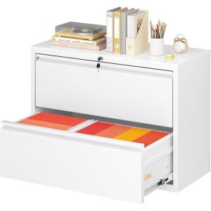 imageGreenvelly 2 Drawer Lateral File Cabinet White Metal Filing Cabinet for Home Office Lockable File Cabinet for LegalLetterA4F4 Size with Hanging BarsampampKey