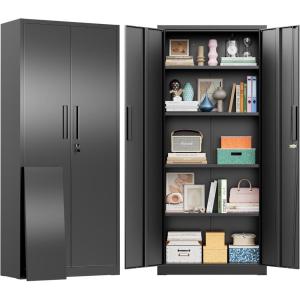 imageGreenvelly 63quot H Metal Pantry Storage Cabinet Black Locking Metal Cabinet with 4 Adjustable Shelves Kitchen Pantry Cabinets for Office Home Garage Pantry KitchenBlack
