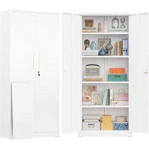 imageGreenvelly 63quot H Metal Pantry Storage Cabinet Black Locking Metal Cabinet with 4 Adjustable Shelves Kitchen Pantry Cabinets for Office Home Garage Pantry KitchenWhite