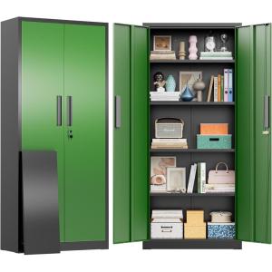 imageGreenvelly 63quot H Metal Pantry Storage Cabinet Black Locking Metal Cabinet with 4 Adjustable Shelves Kitchen Pantry Cabinets for Office Home Garage Pantry KitchenBlack Green