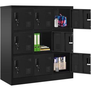 imageGreenvelly 9 Door Storage Locker for Employee Metal Locker for Office Gym Shool Lockable Black Steel Locker with Lock and Card Slot for HomeGarageBlack