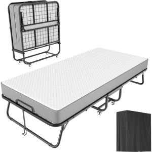 imageGreenvelly Folding Bed with Mattress 75quot x 38quot Roll Away Beds for AdultsMetal Frame Fold Up Beds with Memory Foam MattressGuest BedMedium 75 x 31