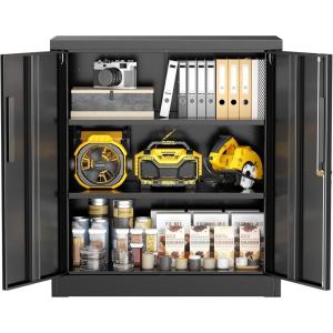 imageGreenvelly Metal Garage Storage Cabinet 72Locking Steel Storage Cabinet with 2 Doors and 4 Adjustable Shelves for Home OfficeSchoolFileGray WhiteBlack