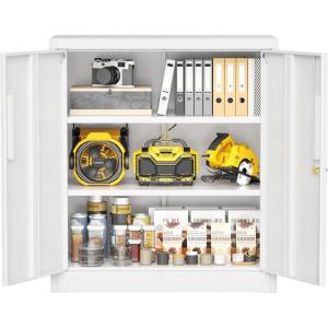 imageGreenvelly Metal Garage Storage Cabinet 72Locking Steel Storage Cabinet with 2 Doors and 4 Adjustable Shelves for Home OfficeSchoolFileGray WhiteWhite