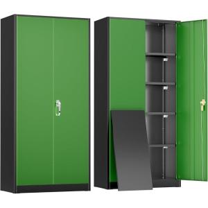 imageGreenvelly Metal Garage Storage Cabinet with 2 Doors and 4 Adjustable Shelves 72H Steel Lockable Storage CabinetTall Metal Cabinet Locking File Cabinet for OfficeHome Garage Gym SchoolBlack Green