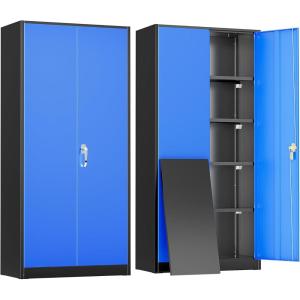 imageGreenvelly Metal Garage Storage Cabinet with 2 Doors and 4 Adjustable Shelves 72H Steel Lockable Storage CabinetTall Metal Cabinet Locking File Cabinet for OfficeHome Garage Gym SchoolBlack Blue