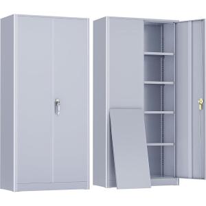 imageGreenvelly Metal Garage Storage Cabinet with 2 Doors and 4 Adjustable Shelves 72H Steel Lockable Storage CabinetTall Metal Cabinet Locking File Cabinet for OfficeHome Garage Gym SchoolDark Grey