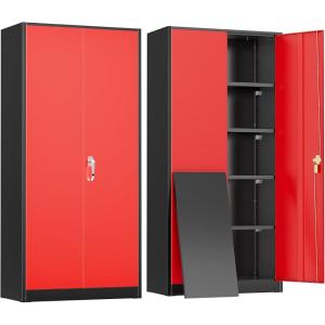 imageGreenvelly Metal Garage Storage Cabinet with 2 Doors and 4 Adjustable Shelves 72H Steel Lockable Storage CabinetTall Metal Cabinet Locking File Cabinet for OfficeHome Garage Gym SchoolBlack Red