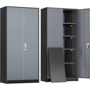 imageGreenvelly Metal Garage Storage Cabinet with 2 Doors and 4 Adjustable Shelves 72H Steel Lockable Storage CabinetTall Metal Cabinet Locking File Cabinet for OfficeHome Garage Gym SchoolBlack Grey