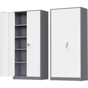 imageGreenvelly Metal Garage Storage Cabinet with 4 Swivel Wheels 73 Black Storage Cabinet on Wheels Rolling Tool Cabinet with Locking Doors and Shelves for Home Basement Kitchen Pantry WarehouseGray White