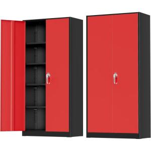 imageGreenvelly Metal Garage Storage Cabinet with 4 Swivel Wheels 73 Black Storage Cabinet on Wheels Rolling Tool Cabinet with Locking Doors and Shelves for Home Basement Kitchen Pantry WarehouseBlack Red