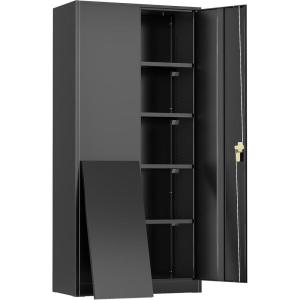 imageGreenvelly Metal Garage Storage Cabinet with Wheels 73quot White Steel Rolling Cabinet with 2 Door Lock and Adjustable ShelvesLocking Storage Cabinet for Garage Home Office Utility RoomBlack