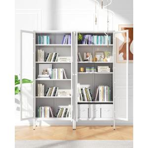 imageGreenvelly Metal Glass Display Cabinet with 5Tier Storage Shelves Tall Curio Cabinets with Glass Doors and Shelves Pink Steel Cabinet Collectibles Display Case for Home Office Living Room PantryWhite