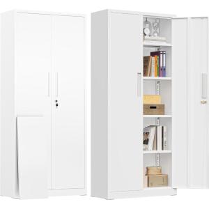 imageGreenvelly Metal Pantry Cabinet 63Tall Black Kitchen Pantry Storage Cabinets with 2 Lock Doors and 4 Adjustable Shelves for Home Office Dinning RoomGarageWhite