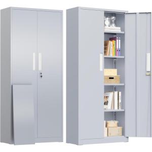 imageGreenvelly Metal Pantry Cabinet 63Tall Black Kitchen Pantry Storage Cabinets with 2 Lock Doors and 4 Adjustable Shelves for Home Office Dinning RoomGarageDark Grey