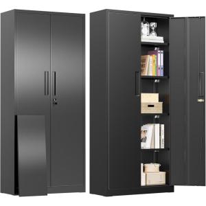 imageGreenvelly Metal Pantry Cabinet 63Tall Black Kitchen Pantry Storage Cabinets with 2 Lock Doors and 4 Adjustable Shelves for Home Office Dinning RoomGarageBlack
