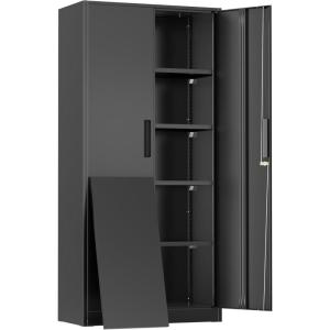 imageGreenvelly Metal Storage Cabinet 72quot Locking Metal Garage Storage Cabinet with Doors and 4 Adjustable Shelves Lockable Steel Cabinet for Home Office Garage Shop School White Grey 32quot W x 16quot DBlack