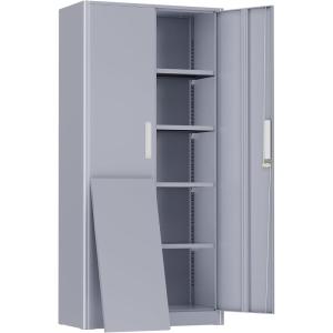 imageGreenvelly Metal Storage Cabinet 72quot Locking Metal Garage Storage Cabinet with Doors and 4 Adjustable Shelves Lockable Steel Cabinet for Home Office Garage Shop School White Grey 32quot W x 16quot DDark Grey