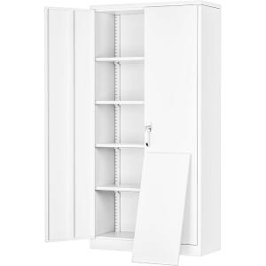 imageGreenvelly Metal Storage Cabinet 72quot Locking Metal Garage Storage Cabinet with Doors and 4 Adjustable Shelves Lockable Steel Cabinet for Home Office Garage Shop School White Grey 32quot W x 16quot DWhite