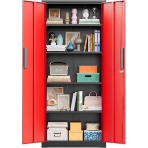 imageGreenvelly Metal Storage Cabinet with Doors and ShelvesLockable Storage Cabinet for Office36White Metal Garage Cabinets for Home Office Garage Kitchen ShopBlack Red