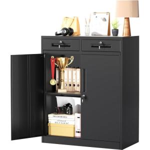 imageGreenvelly Metal Storage Cabinet with Doors and ShelvesLockable Storage Cabinet for Office36White Metal Garage Cabinets for Home Office Garage Kitchen ShopBlack