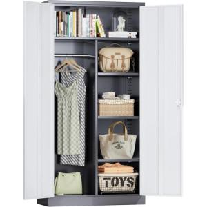 imageGreenvelly Metal Wardrobe Cabinet with Lock Door 72quot Metal Wardrobe Closet with Hanging Rods and Adjustable Shelves Clothing Storage Closet Cabinet for Home Office Employee Gym GreyDark Grey