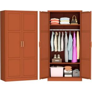 imageGreenvelly Metal Wardrobe Closet with Doors and Shelves72quot Armoire Wardrobe Closet for Hanging Clothes for Office Home School EmployeeGymWhite36quot W x 18quot DWarm StyleBrown